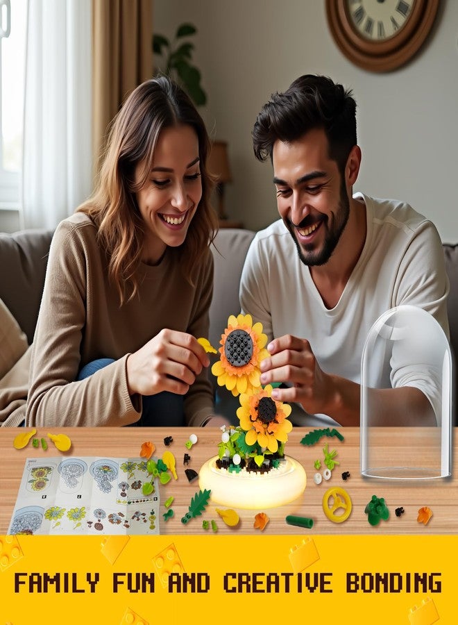 80S Sunflower Building Toy Set, 251 Pieces with Lighted Base, ABS Dust-Proof Shell, DIY Gift for Kids & Adults, Perfect for Mother’s Day, Birthday, Holiday - Creative Educational Building Blocks - Image 5